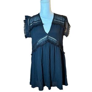 Suboo Black Short Sleeve VNeck Mini Dress